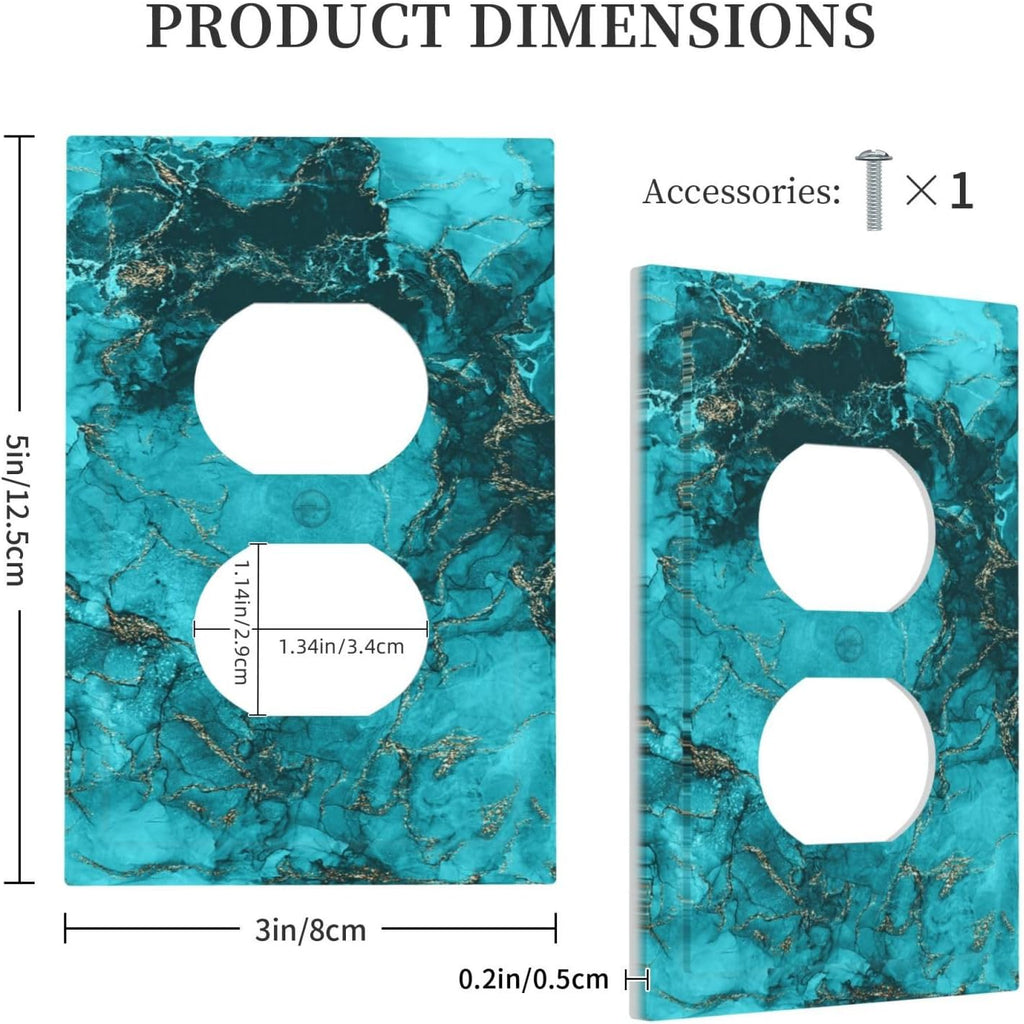 Decorative Outlet Covers Modern Abstract Turquoise Blue Marble Texture 1 Gang Duplex Light Switch Cover Plate Unique Wall Plates Switch Plate Cover for Bathroom Home Decor（2 Pack）