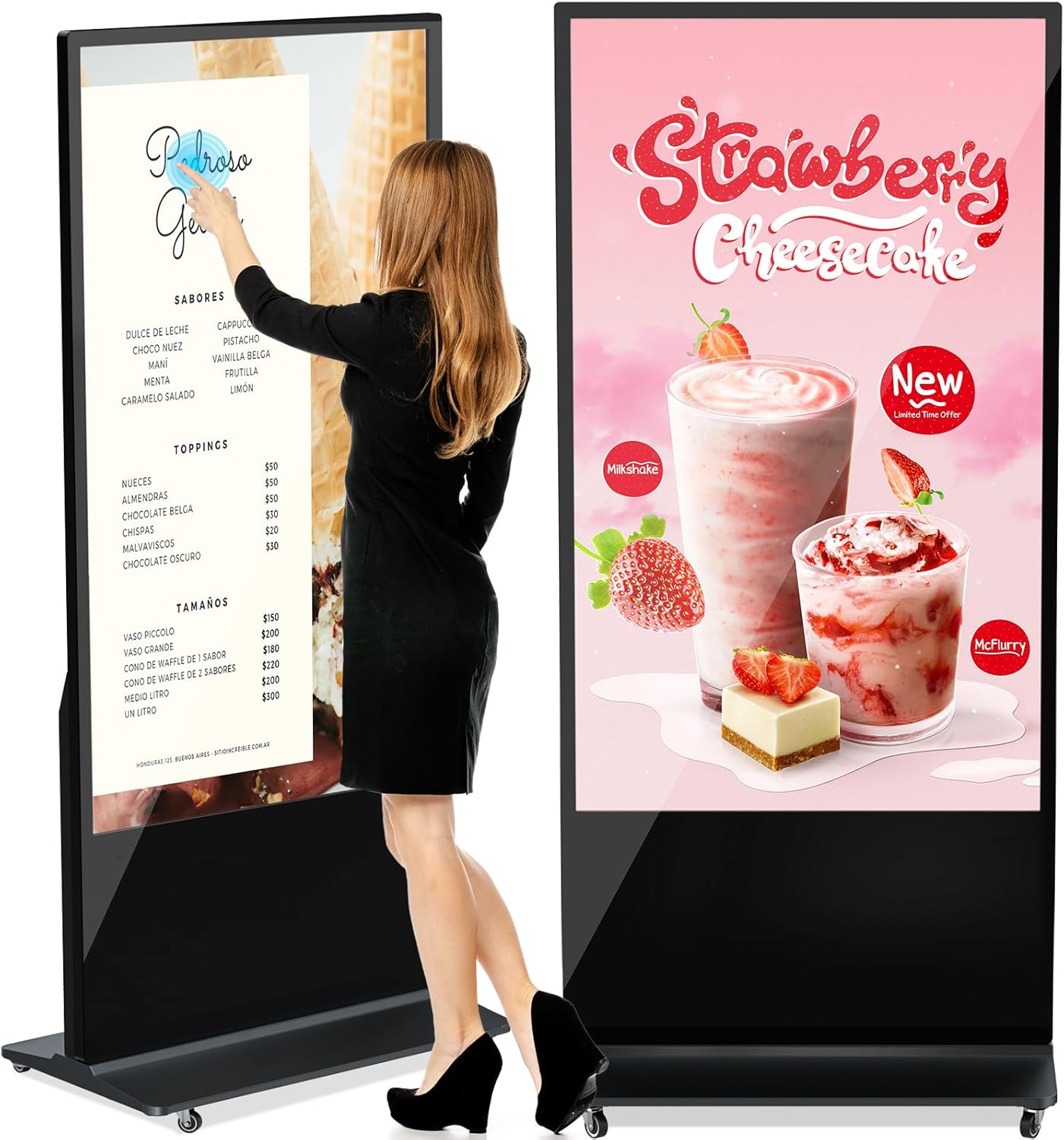 HLEC 65'' Indoor Floor-Standing Digital Signage Interactive Display, 4K Touchscreen Advertising Display LCD Kiosk, Commercial Android Smart System, CMS Software, HDMI/USB Input＆Out/WiFi(4+64G)