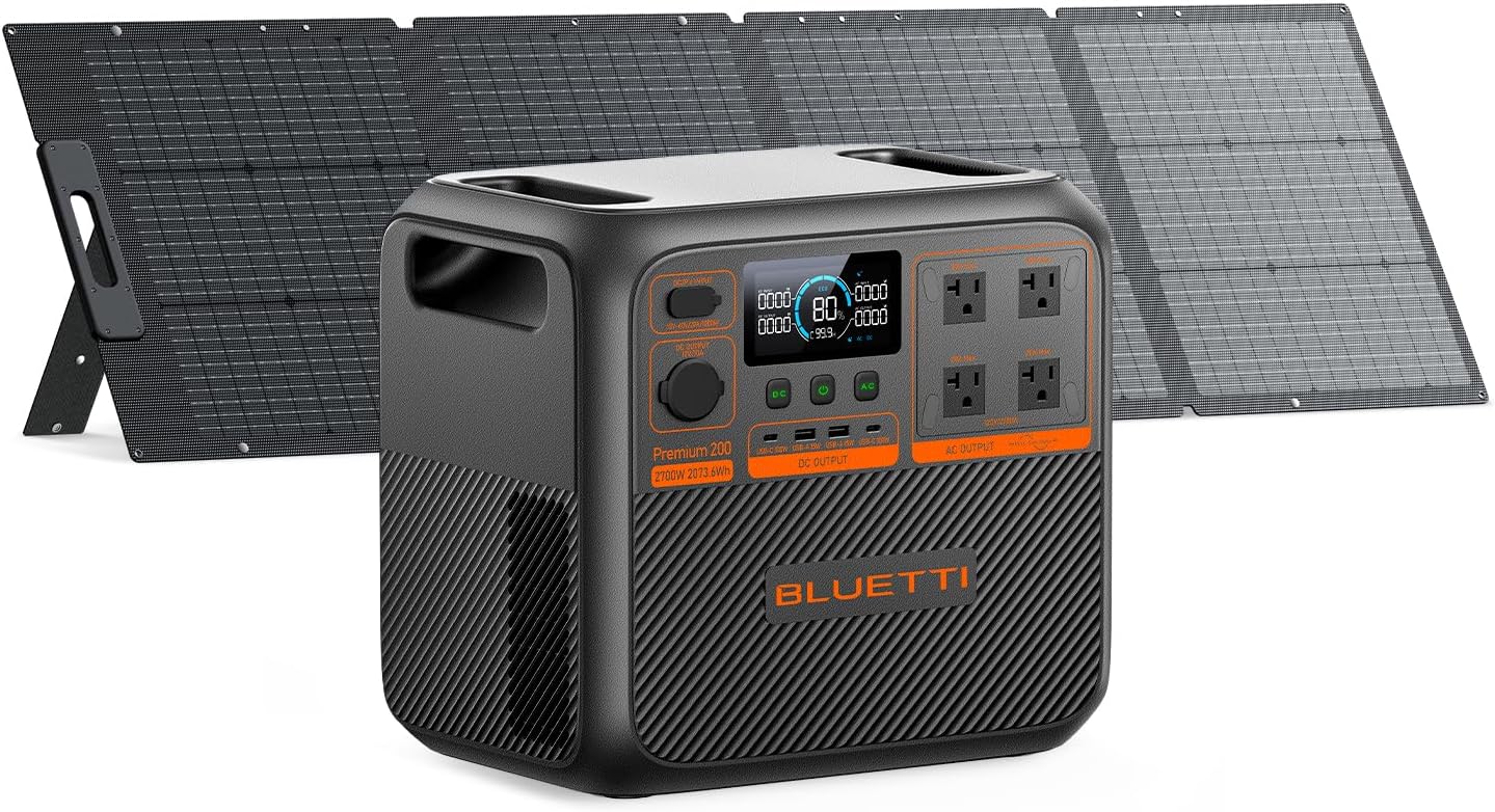 BLUETTI Solar Generator Premium 200 V2 (2025 New) with 200W Solar Panel Included, 2073.6Wh Portable Power Station w/ 2 2700W AC Outlets, 17-Year Lifespan LFP Emergency Power for Camping, Power Outages