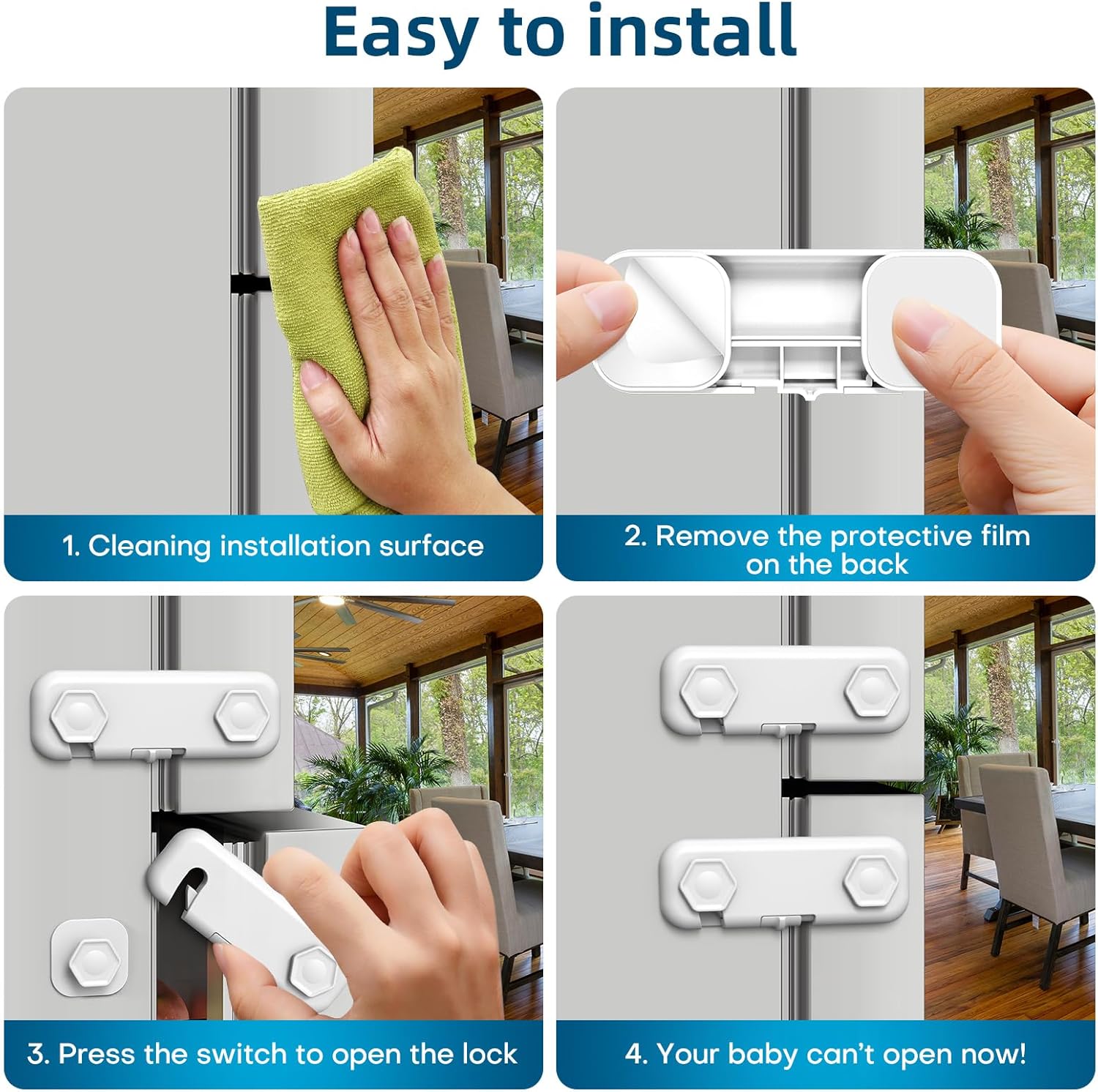 8 Pack Baby Proofing Cabinet Locks, Child Safety Locks for Cabinets and Drawers,Door,Dishwasher,Fridge,Cupboard,Trash Can,Washer (White)