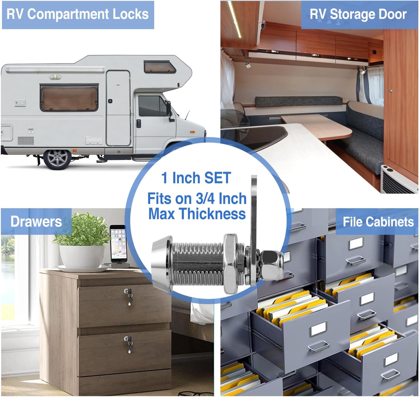 Cam Locks RV Storage Locks with Keys(1 Inch 6Pack), Keyed Alike - Fits 3/4' Max Door Thickness