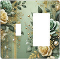 Decorative Outlet Covers Rustic Green Floral Leaves Teal Flowers Gold Stripe 2 Gang 1 Gang Wall Plate Cover Single Toggle Rocker Combo Light Switch Cover Plate Face Plate