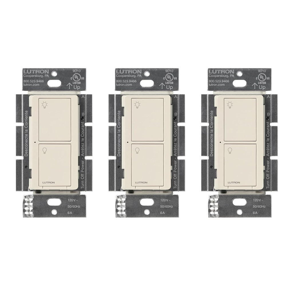 Lutron Caseta Original Smart Light Switch (Lutron Smart Hub Required), for Home, LED Lights, and Fans, 6 Amp, Single-Pole/3-Way, Neutral Required, PD-6ANS-LA, Almond, 3 Pack