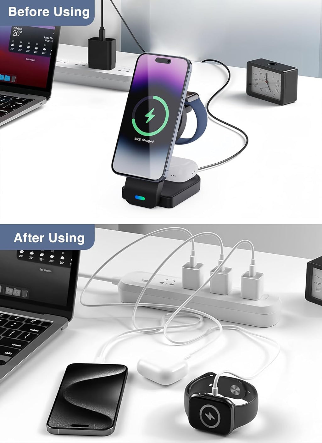 Wireless Charger for Apple MagSafe, Foldable 3 in 1 Wireless Charging Station Magnetic Charger Stand for iPhone 17/16/15/14/13/12 Series/Apple Watch10-2/Airpods (Black)