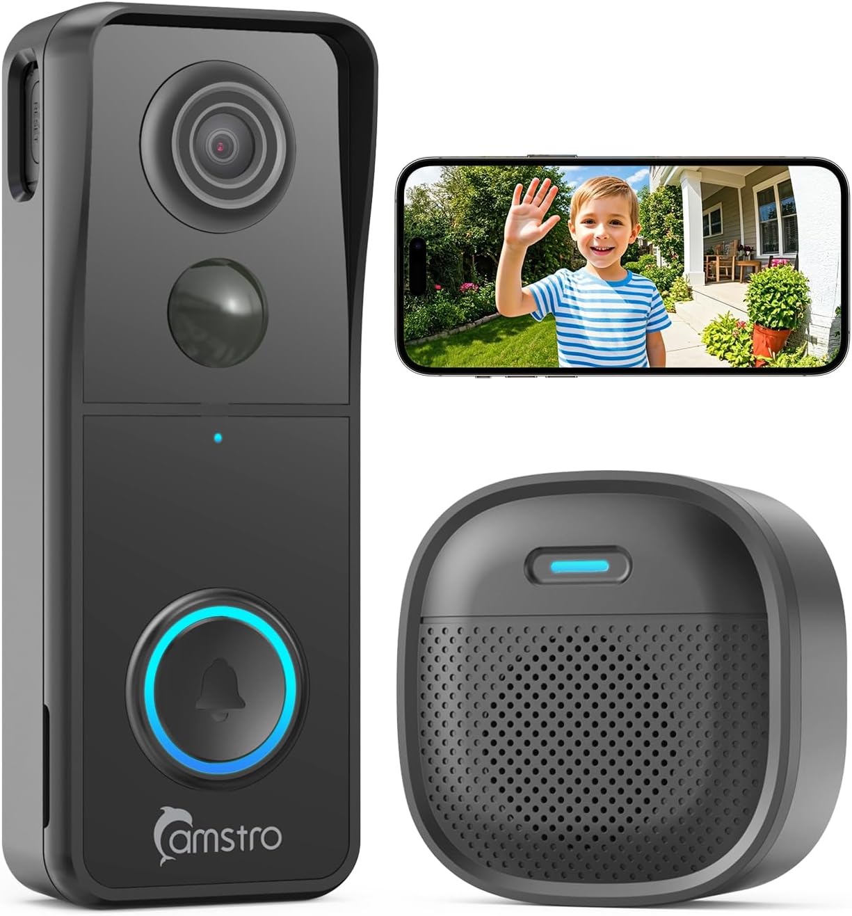 Doorbell Camera Wireless, 3K Video Doorbell with Chime, 2.4G WiFi Outdoor Security Cemera, Human Detection, 2-Way Audio, Night Vision, Voice Changer, Works with Alexa and Google Assistant