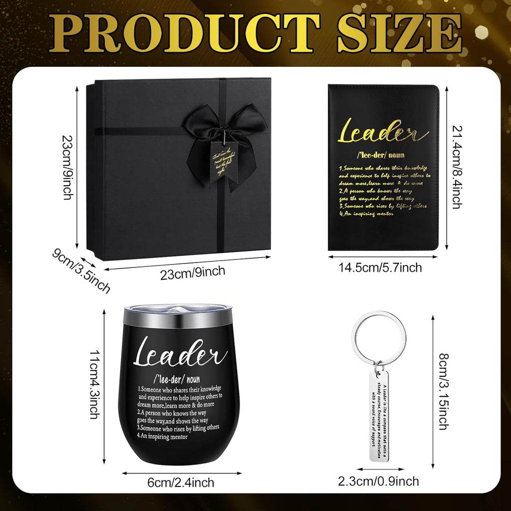 6 Pcs Great Leaders Gifts for Men Boss Manager PM Mentor Supervisor Gifts 12 oz Stainless Steel Cup Socks Keychain Pen Notebook Box for Appreciation Retirement Farewell Gift