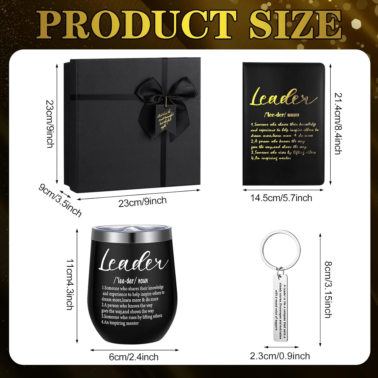 6 Pcs Great Leaders Gifts for Men Boss Manager PM Mentor Supervisor Gifts 12 oz Stainless Steel Cup Socks Keychain Pen Notebook Box for Appreciation Retirement Farewell Gift
