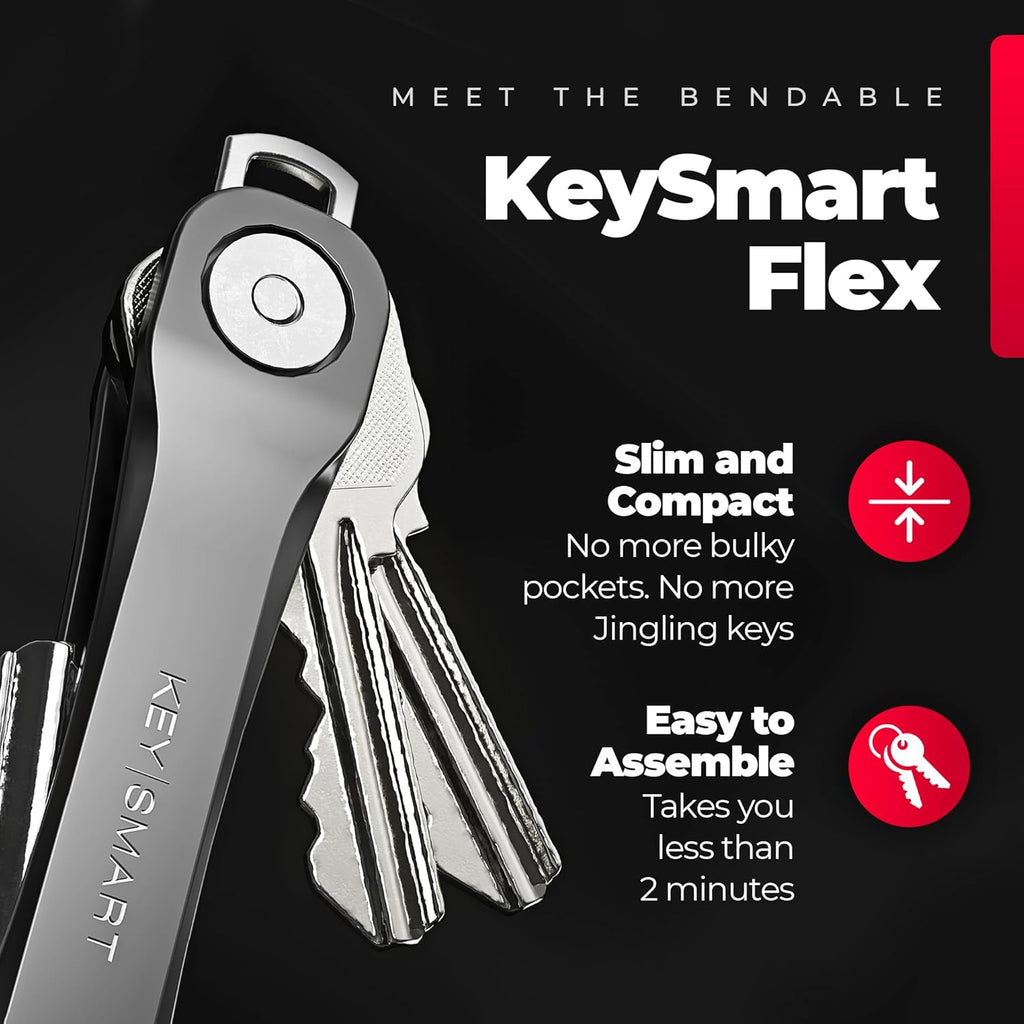 KEYSMART Key Holder for Keychain - Compact Key Organizer for Key Chain, Minimalist Clutter-Free EDC Keychains Key Ring, Black 2-Pack, 8 Keys
