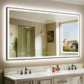 72x40 Inch LED Bathroom Mirror with Lights (Front Lit and Backlit) Black Framed Lighted Vanity Mirror for Bathroom Wall Dimmable Anti-Fog Memory Tempered Glass Horizontal/Vertical