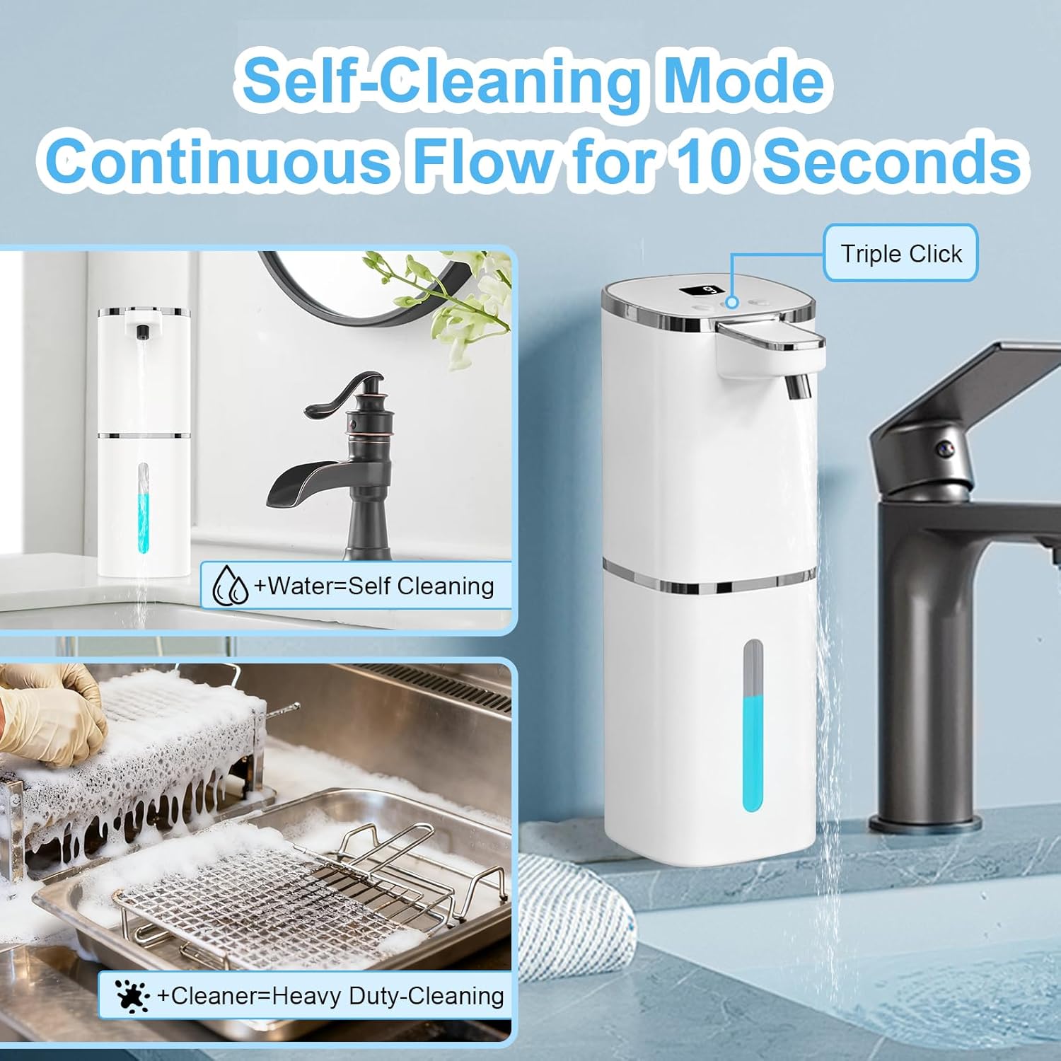 Automatic Liquid Soap Dispenser Touchless, USB Rechargeable Smart Hand Soap Dispenser, 9-Level Adjustable, Physical Button Operation, 13.5oz/400mL Wall Mounted for Bathroom Kitchen Dish Soap