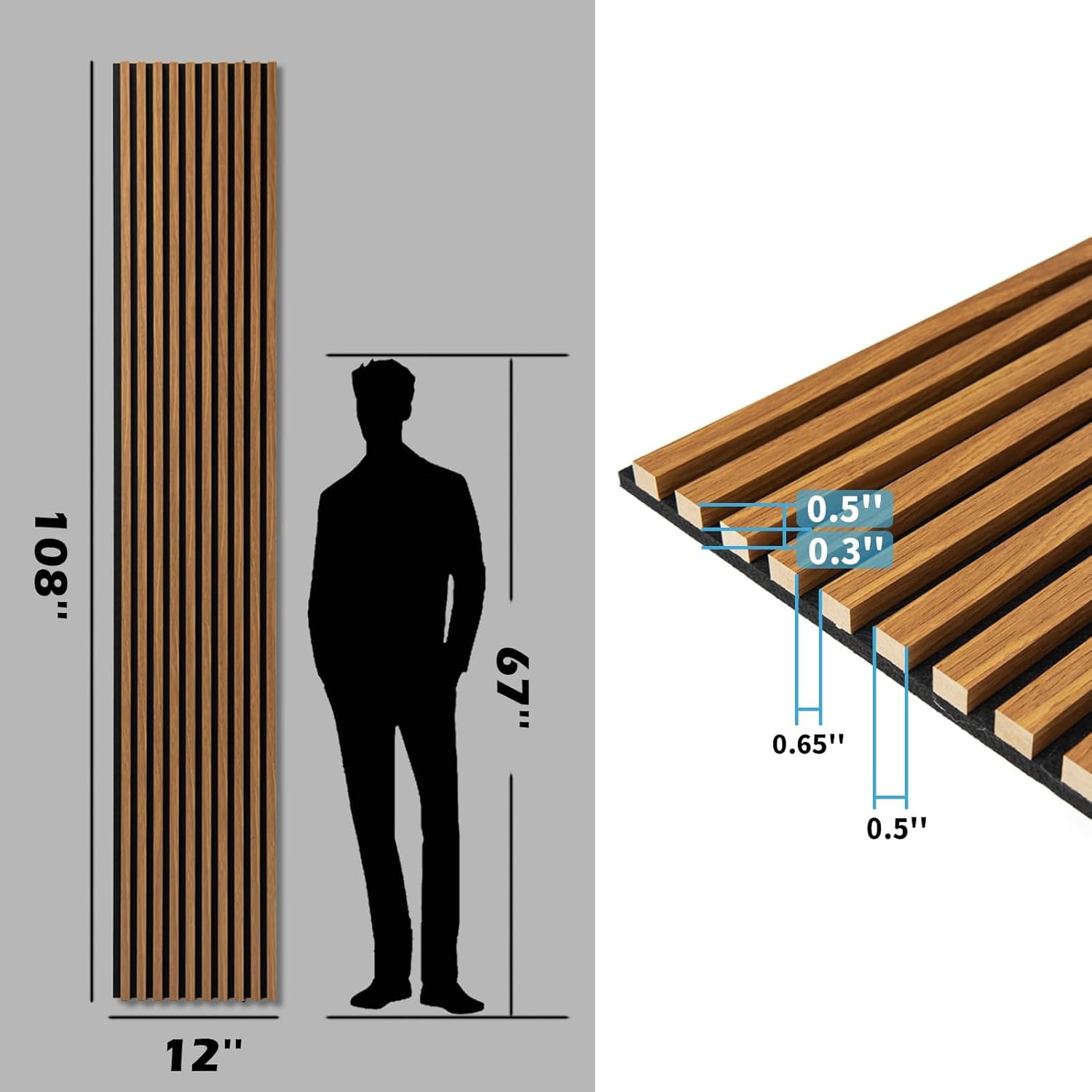 Art3d 4-Pack 108" x 12" Acoustic Wood Panels for Wall, Soundproof Wood Slat Panel for Wall and Ceiling, 3D Fluted Sound Absorbing Paneling for Interior Wall Decor, Living Room, Bedroom - Teak