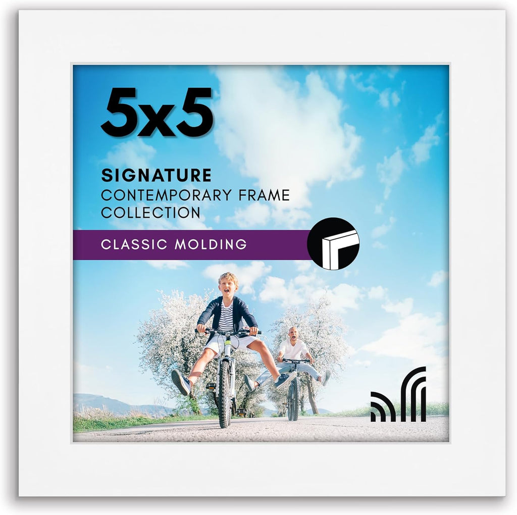 Americanflat 5x5 Picture Frame with Shatter-Resistant Glass - Signature Collection - Gallery Style Frames Made of Engineered Wood - Square Frame for Tabletop and Wall Display - White