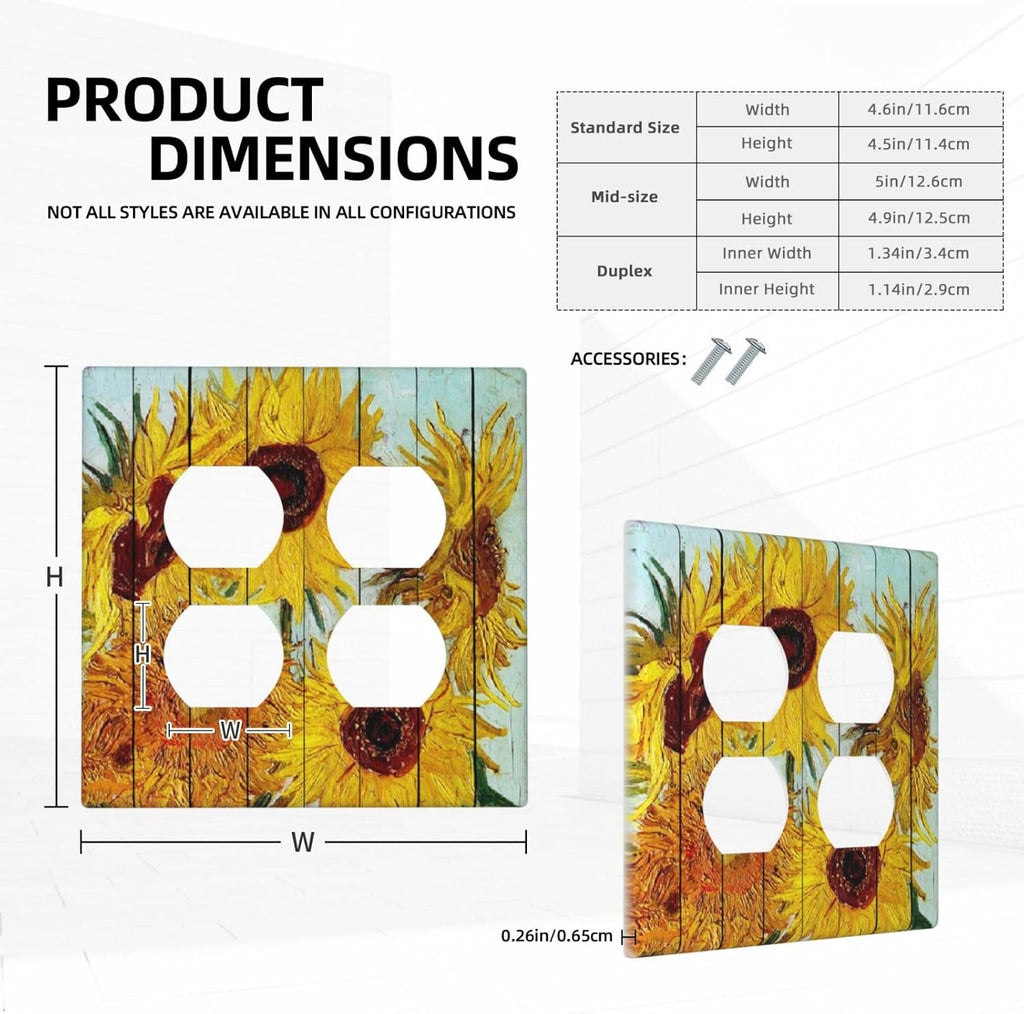Outlet Covers Sunflowers Oil Paintings Wood Floral 2 Gang Double Duplex Decorative Light Switch Covers Electrical Wallplates Socket Faceplate For Farmhouse Bed Room Decor