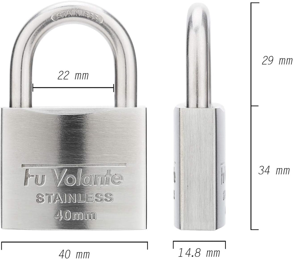 Stainless Steel Pin Tumbler Padlock, 304 Marine Series, Weatherproof Padlock for Outdoor use, 1-1/2 inch Wide Body, Keyed Alike Locks- Stainless Steel Body & Shackle-2 Pack