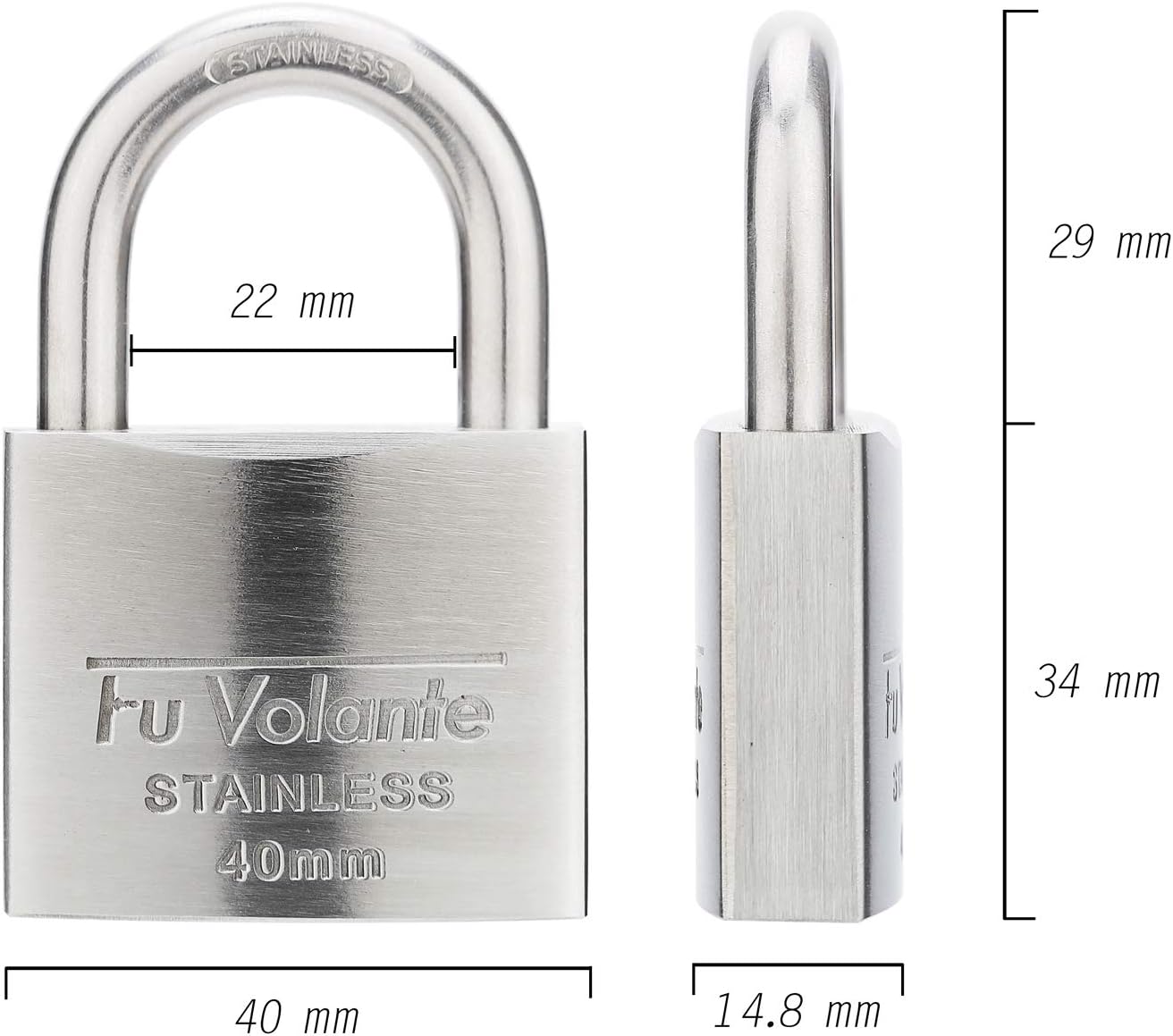 Stainless Steel Pin Tumbler Padlock, 304 Marine Series, Weatherproof Padlock for Outdoor use, 1-1/2 inch Wide Body, Keyed Alike Locks- Stainless Steel Body & Shackle-2 Pack