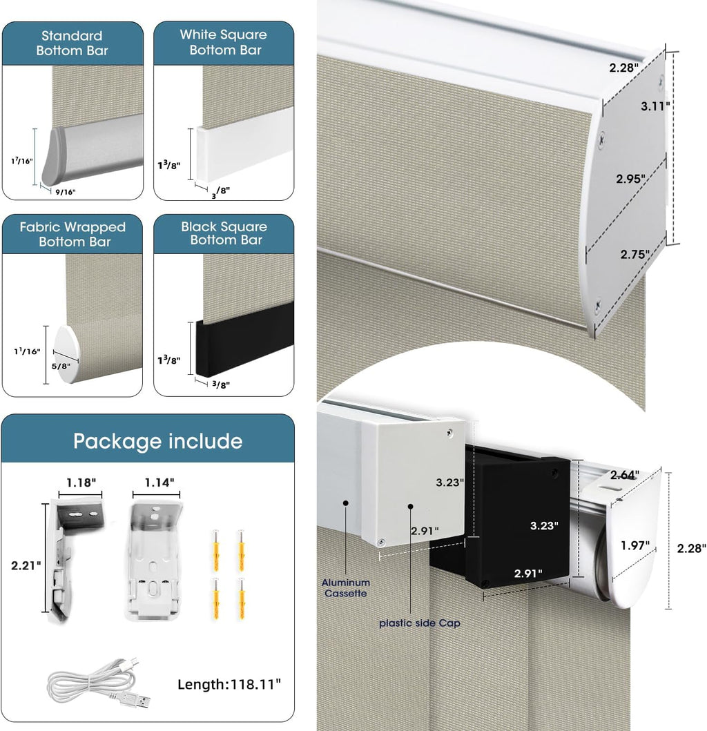 SmartWings Motorized Light Filtering Shades, 50% Blackout PVC Free Smart Blinds, Custom Size, Rechargeable Battery, Works with Matter/Apple HomeKit, Alexa, Thread/Zigbee, Remote Optional, 50% Stone