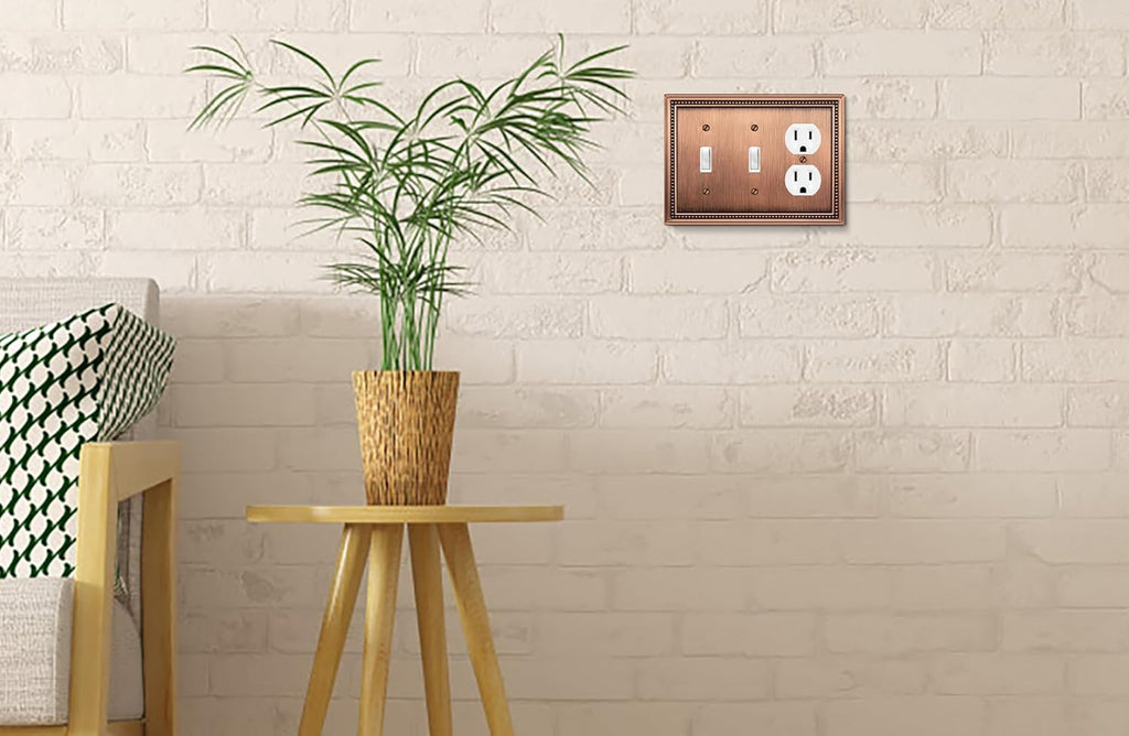 Henne Bery Sunken Pearls Heavy Duty Decorative Wall Plate Switch Plate Outlet Cover (Double Toggle/Single Duplex, Antique Copper)