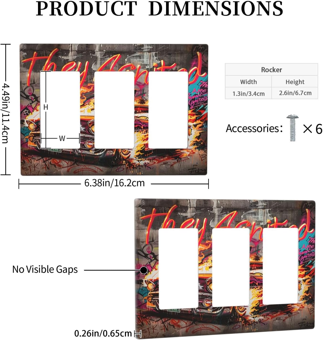 Light Switch Covers Hip Hop Street Graffiti Flame Car 3 Gang Rocker Electrical GFCI Decorative Triple Outlet Wall Plate Cover Switchplate for Bedroom living Room Decor