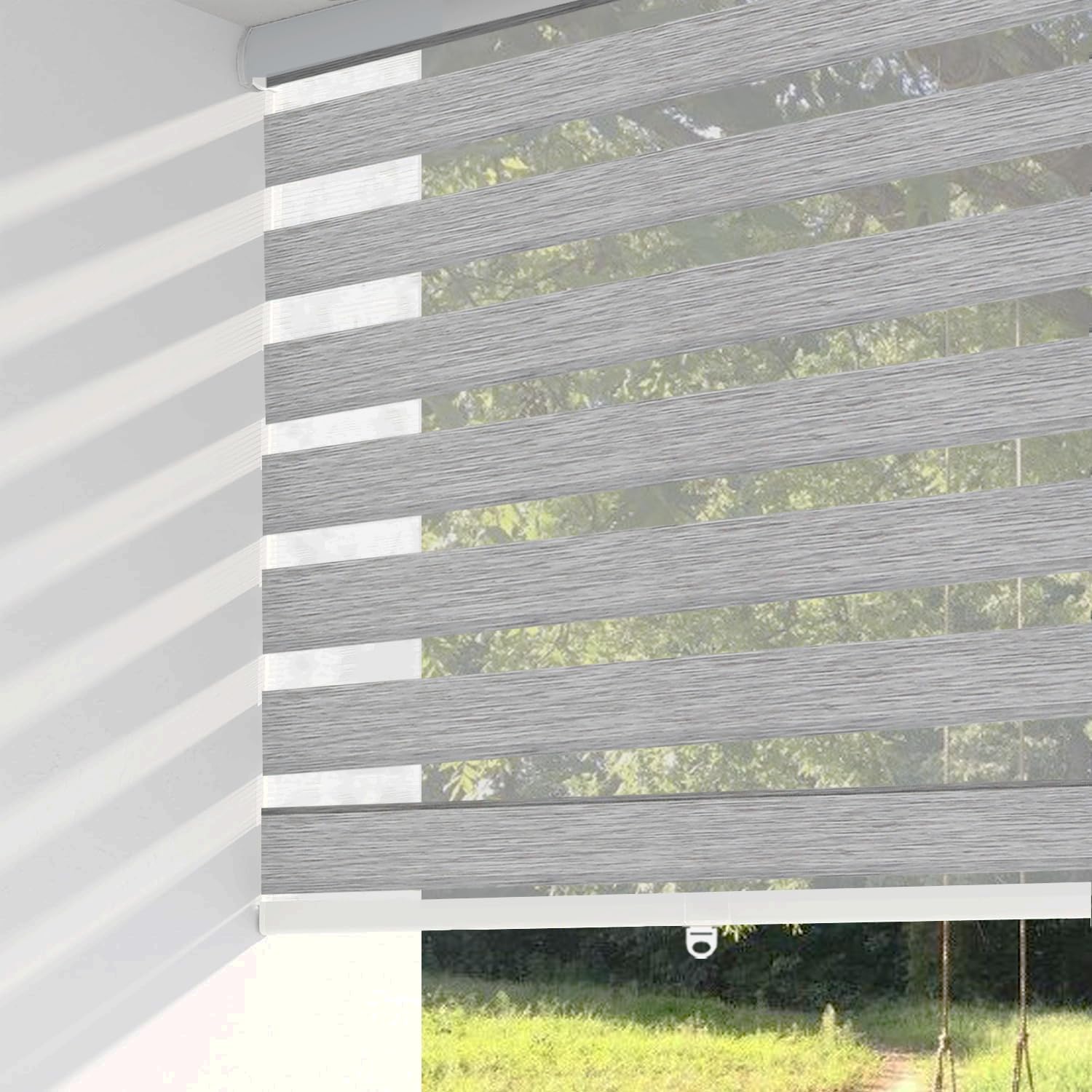 Shadesu Cordless Zebra Blinds for Windows, 53" W x 72" H, Grey, Dual Layer Free-Stop Zebra Shades, Light Control for Day and Night, Sheer Blinds for Indoor Windows, Bedroom, Kitchen