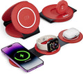 Hicober 3 in 1 Wireless Charging Station for Apple Watch and iPhone Air 17 16 15 14 13 12 Pro Max/Plus, Magnetic Foldable Wireless Travel Charger Station Stand for Airpods iWatch All Series Dark Red