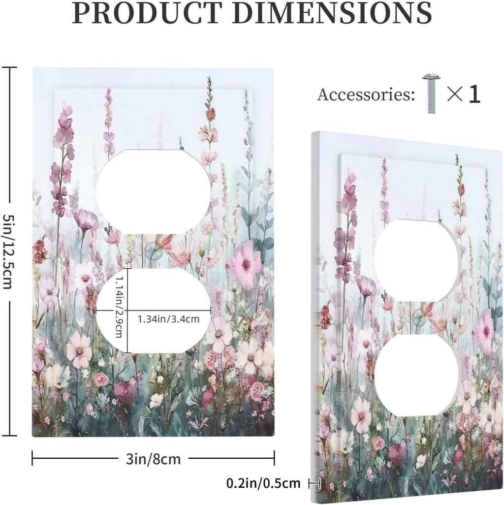 Pink Floral Watercolor Botanical Wildflowers Outlet Covers 1 Gang Duplex Light Switch Cover Decorative Switch Plates Electrical Receptacle Faceplate Wall Plate For Bed Room Living Room Decor