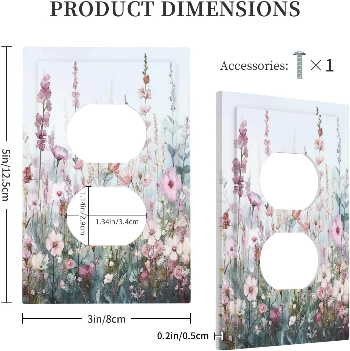 Pink Floral Watercolor Botanical Wildflowers Outlet Covers 1 Gang Duplex Light Switch Cover Decorative Switch Plates Electrical Receptacle Faceplate Wall Plate For Bed Room Living Room Decor