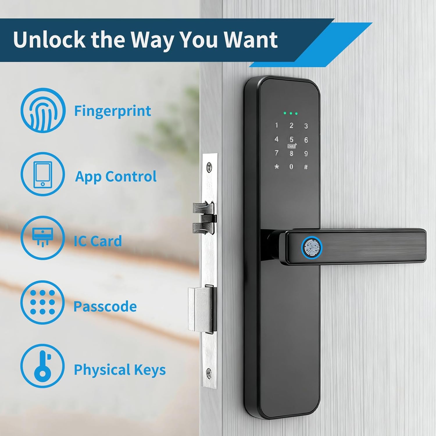 EIYSIE WiFi Smart Door Lock with Handle, Fingerprint Lock Keyless Entry Door Lock with Keypad, Electronic Door Lock for Front Door and Bedroom, Digital Lock Built-in WiFi and App Control