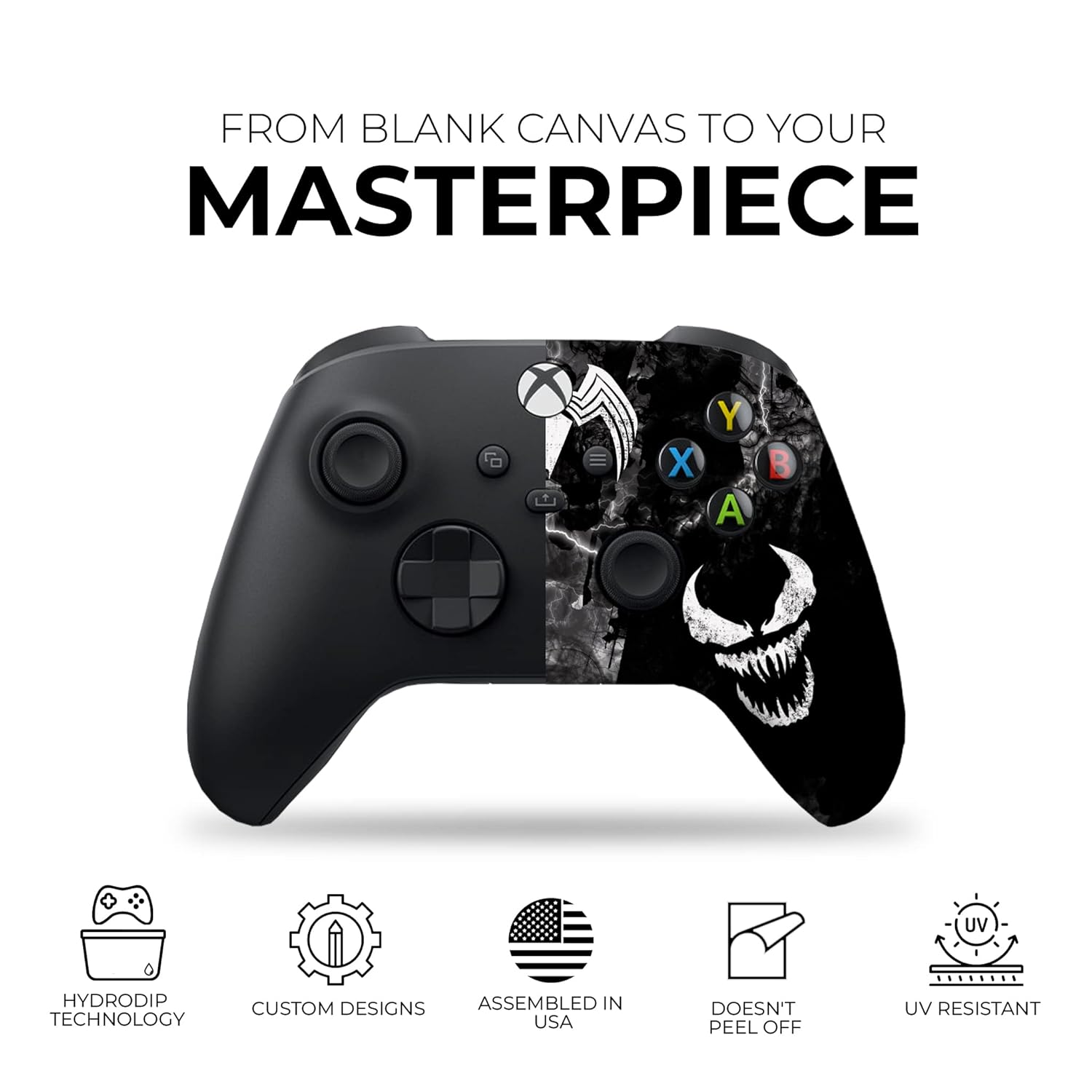 DreamController Vennom Custom X-box Controller Wireless compatible with X-box One/Series X/S Proudly Customized in USA with Permanent HYDRO-DIP Printing (NOT JUST A SKIN)