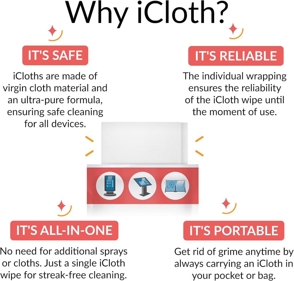 iCloth 70% Isopropyl Alcohol XL Screen and Electronics Wipes, Lint-Free, Streak-Free, Fast-Drying, Removes Dust and Fingerprints, 192 Wipes