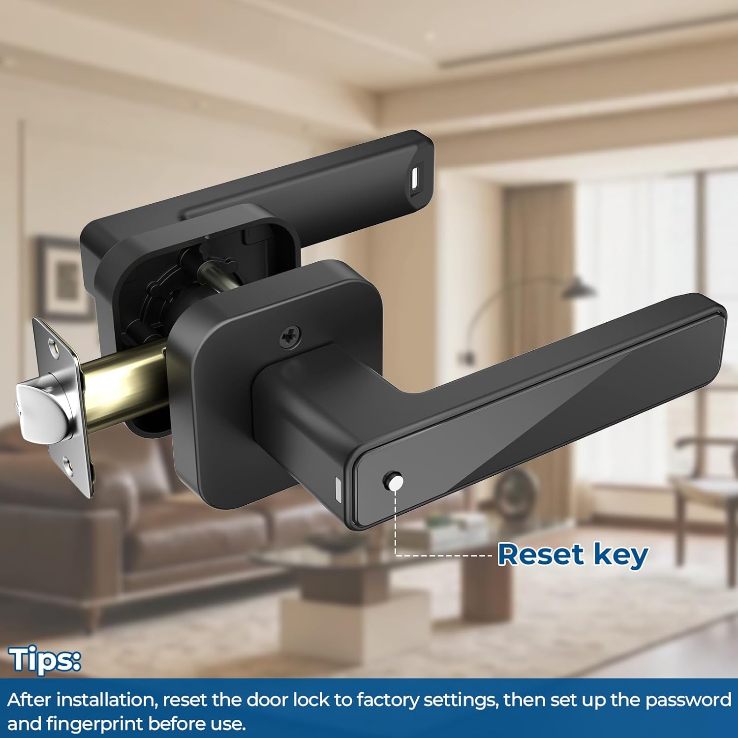 FITNATE Smart Fingerprint Door Lock, Keyless Entry Door Lever with APP, IC Card, Code, Key & Biometric Unlock for Bedroom, Home, Hotel, Office, Apartment