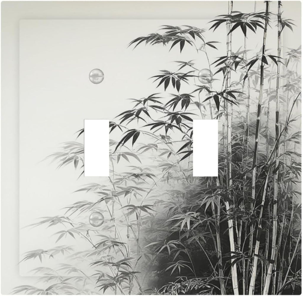 Watercolor Vintage Ink Bamboo Forest 2 Gang Double Toggle Light Switch Cover Decorative Switchplate Electrical Wall Plates Faceplate for Bathroom Bedroom Decor 4.9 X 5 IN