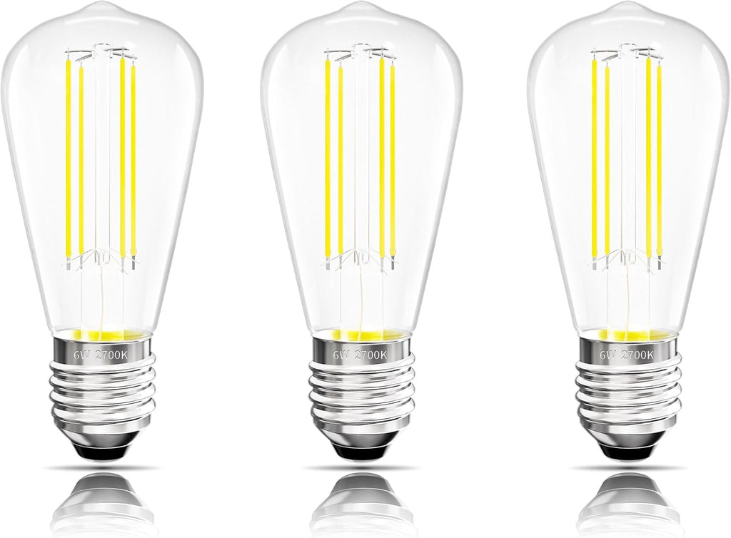 Edison Bulbs E26 Medium Base 2700K Soft White, 750LM ST58 Vintage LED Filament Bulb Clear Glass, Equivalent 75W Dimmable Lights Bulb 90+ CRI for Chandeliers, Pendants, Wall Sconces, 3 Pack