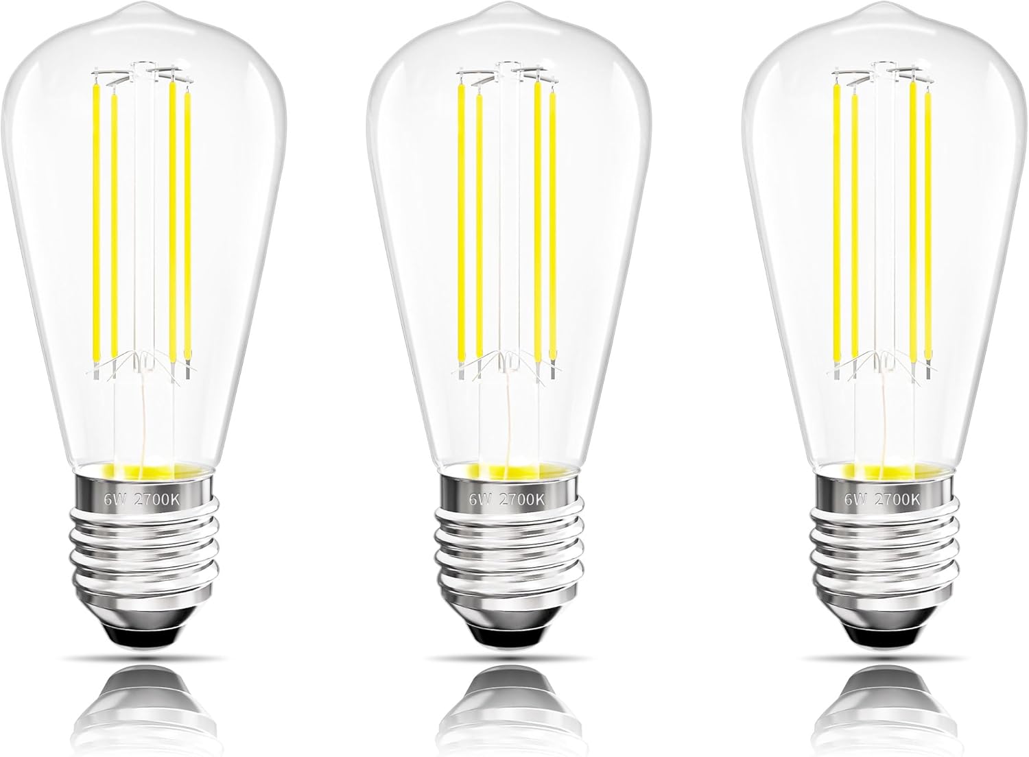 Edison Bulbs E26 Medium Base 2700K Soft White, 750LM ST58 Vintage LED Filament Bulb Clear Glass, Equivalent 75W Dimmable Lights Bulb 90+ CRI for Chandeliers, Pendants, Wall Sconces, 3 Pack
