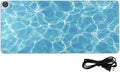 Heated Desk Pad Mouse Pad 31.5x13 Inch PU Leather Desk Mat with 3 Heat Levels Large Mouse Gaming Computer Laptop Mat Bright Blue Pool Ripples
