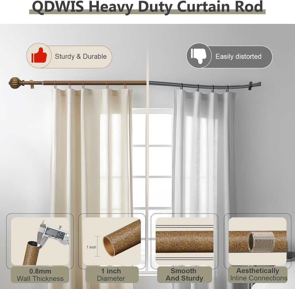 Antiqued Bronze Curtain Rods for Windows 72 to 144 Inch, 1'' Adjustable Heavy Duty Curtain Rod，Vintage Decorative Drapery Rods with Pumpkin Finials for Bedroom Living Room