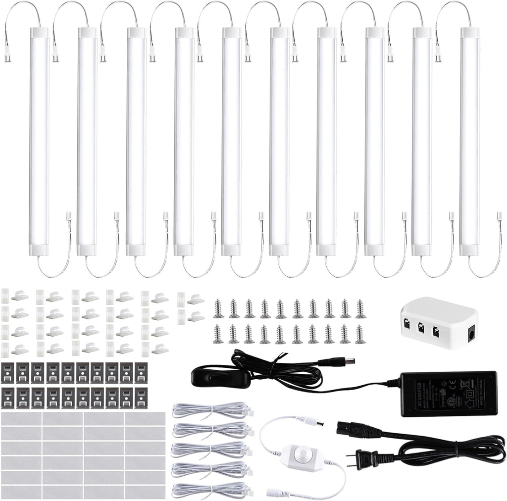 LABOREDUCER LED Under Cabinet Lighting with Plug in 10 Pack,11inch Dimmable LED Under Cabinet Lights with Rotary Dimmer Switch, Cold White Linkable Under Counter Lights for Kitchen (Cold White)