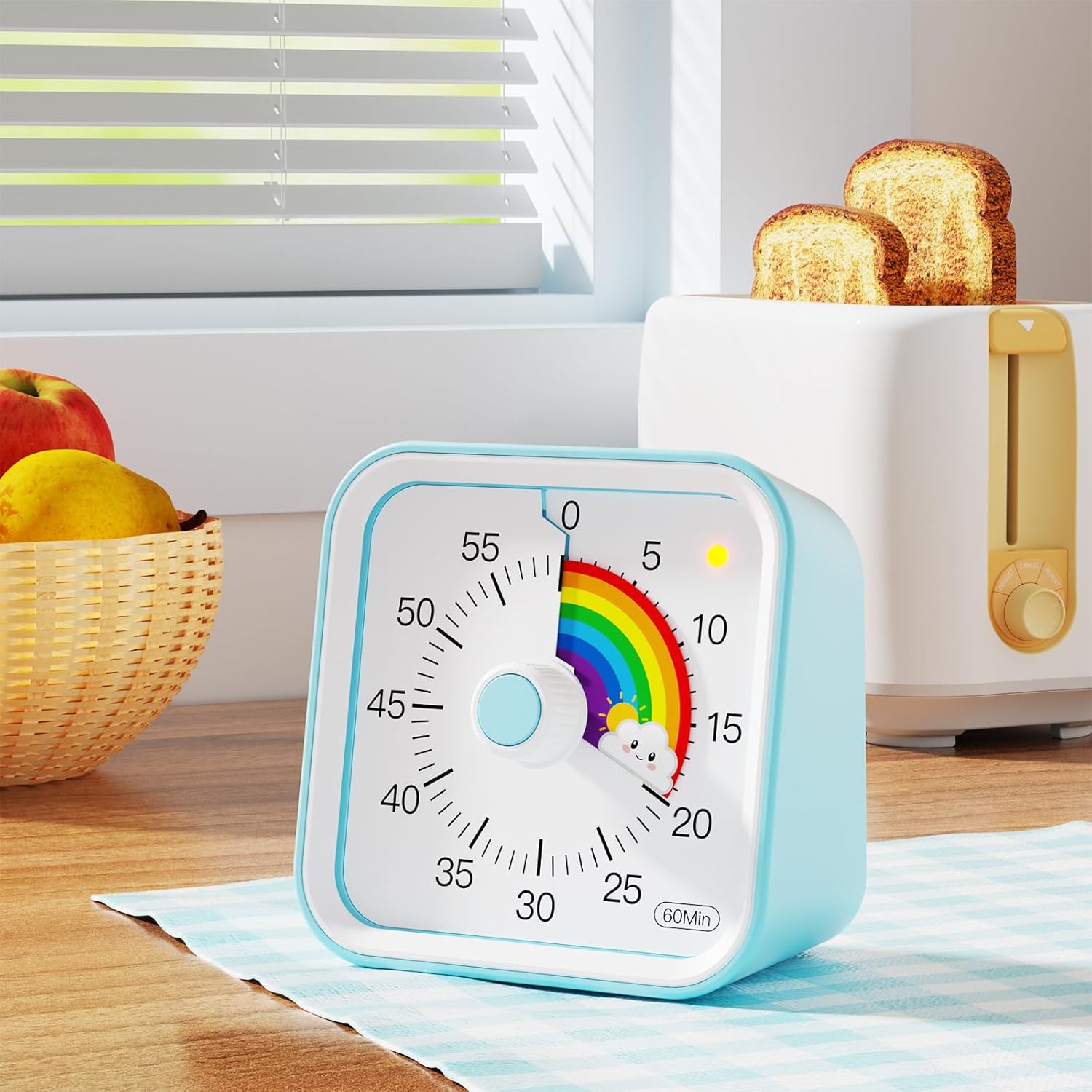 Visual Timer for Kids with Pause Function, Cute Silent Timer with Rainbow for Classroom, Teaching, Task, Kitchen, 60 Minute Countdown Time Management for ADHD (Rainbow Blue)