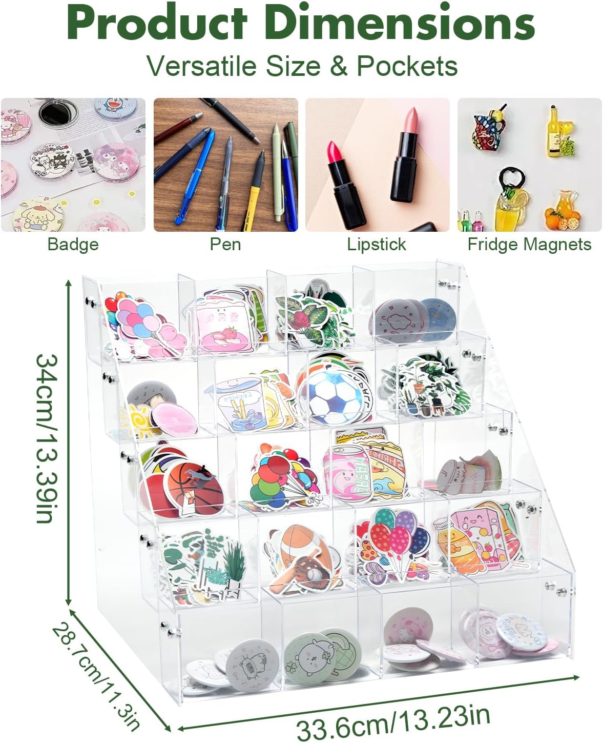 UCEC Sticker Display Stand 5 Tiers Acrylic Stand, 20 Pockets Sticker Holder Display, Versatile Event Organizer for Trade Shows, Retail Stores, and Supplier Meetings