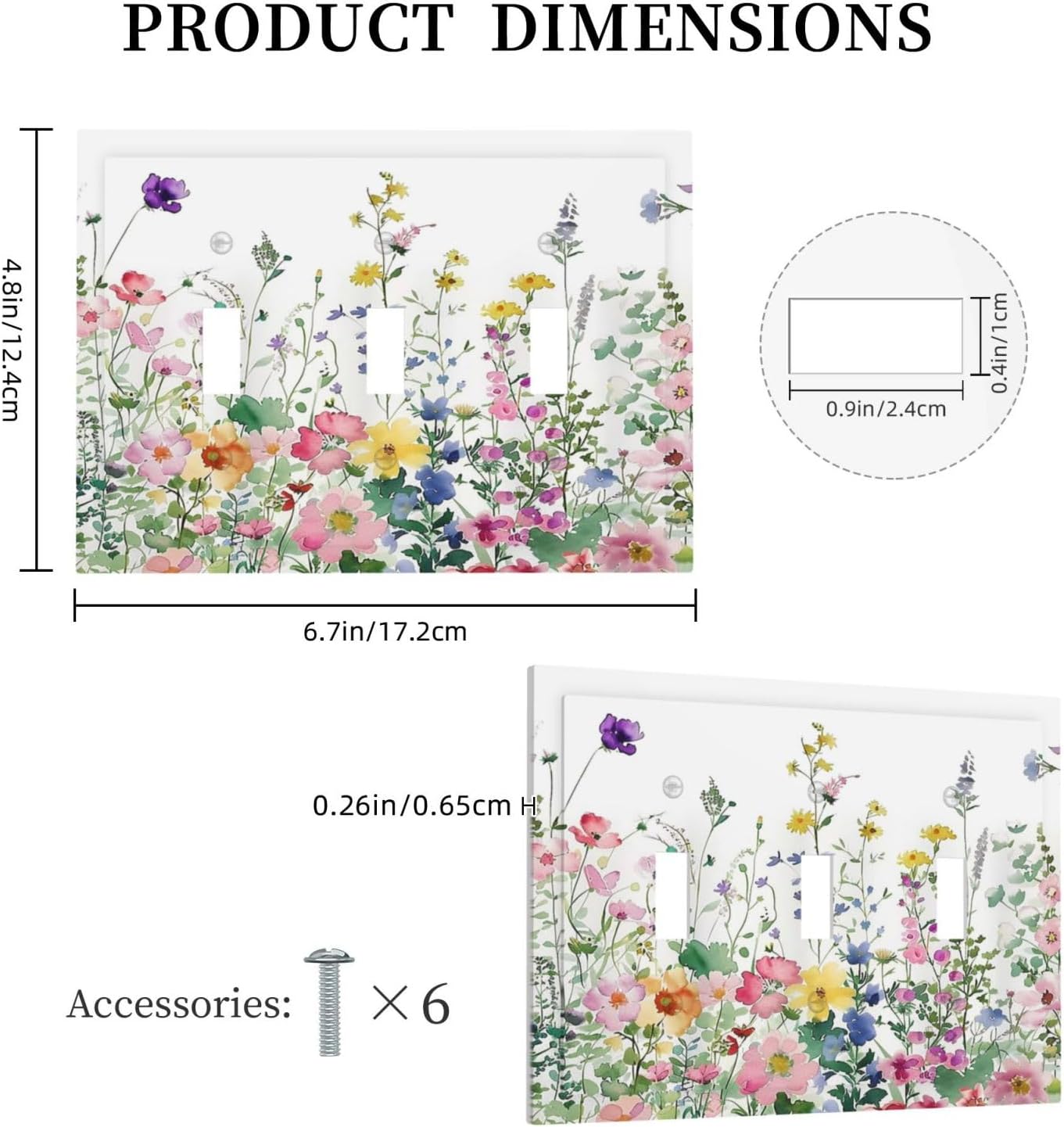 Decorative Switch Plates Boho Colorful Flowers Plant Rustic Wildflower 3 Gang Wall Plate Triple Toggle Light Switch Cover Faceplate Electrical Wall Panels for Bed Room Bathroom Decor