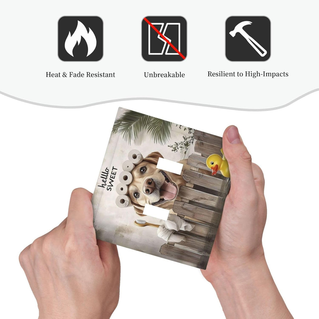 Funny Dog Rustic Farmhouse Wooden Fence Labrador Decorative Switch Plates 2 Gang Double Toggle Outlet Light Switch Cover Wall Plate Electrical Faceplate For Kids Room Bathroom Decor