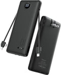 VRURC Portable Charger with Wall Plug, 10000mAh Slim Portable Charger Built in Cables,PD 20W Fast Charging Power Bank with Cords,USB C Portable Phone Charger Travel Accessories -Black(1 Pack)