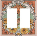Boho Retro Sun Sunflower Vintage Flower Butterfly Decorative Outlet Covers 2 Gang Double GFCI Rocker Electrical Wall Panels Light Switch Cover Plate for Farmhouse Home Decor