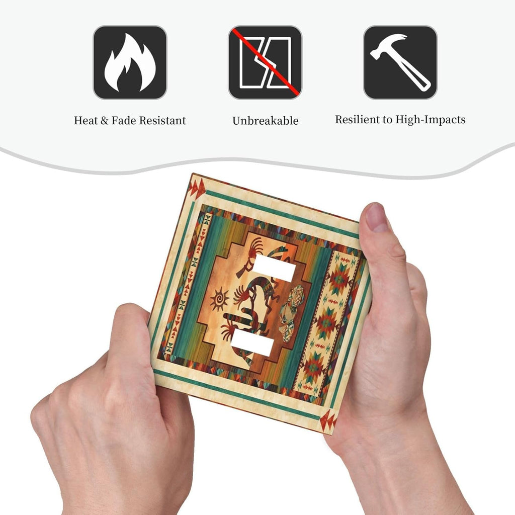 Decorative Light Switch Plate Covers Native American African Afro 2 Gang Light Switch Cover Unique Double Toggle Wall Plate Outlet Covers for Home Bedroom Decor （2 Pack）
