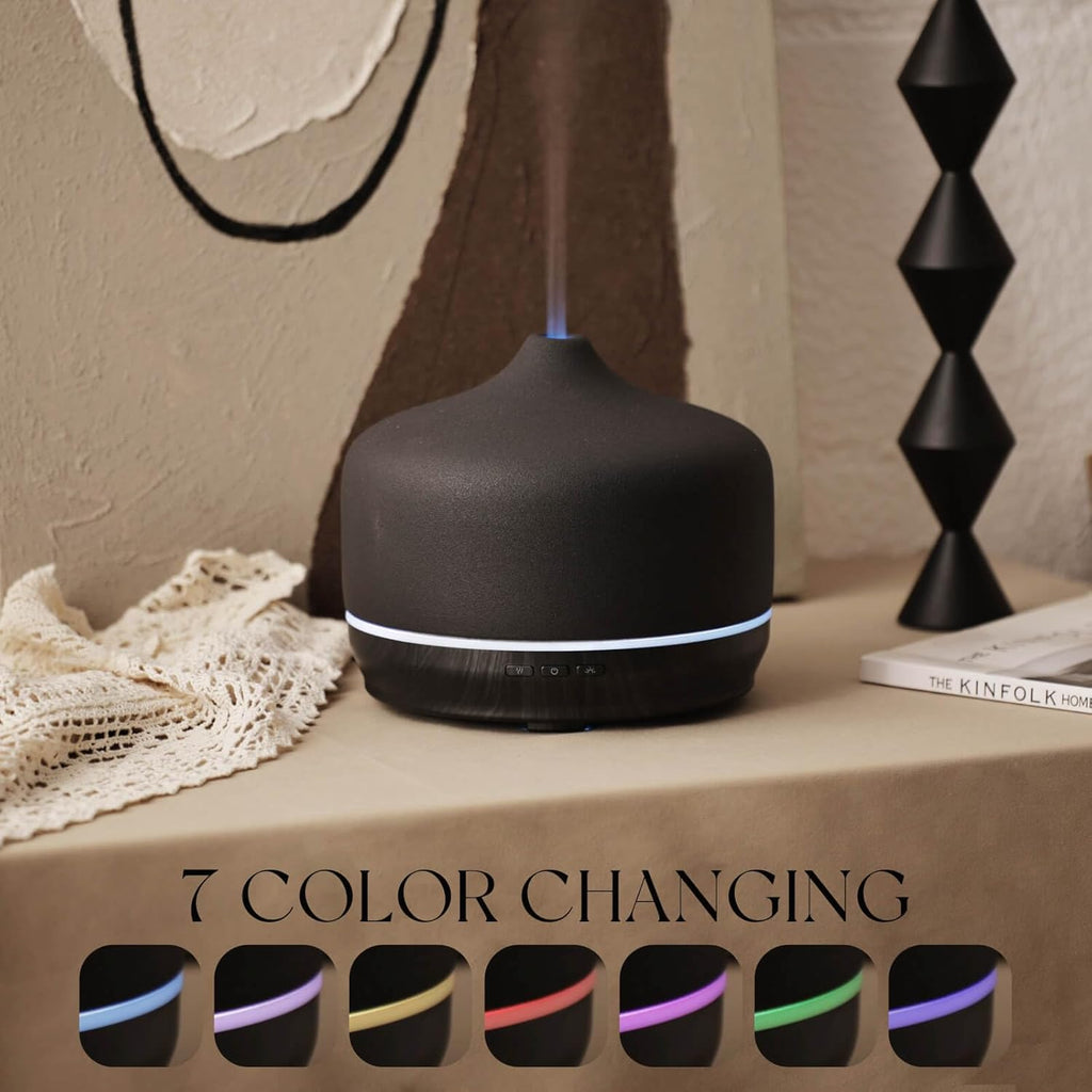 Porseme 500ml Ceramic Essential Oil Diffuser Aromatherapy Ultrasonic Cool Mist Humidifier 15-21 Running Hours Air Diffusers for Sleeping Yoga Office Working Spa and Rest (Black Ceramic)