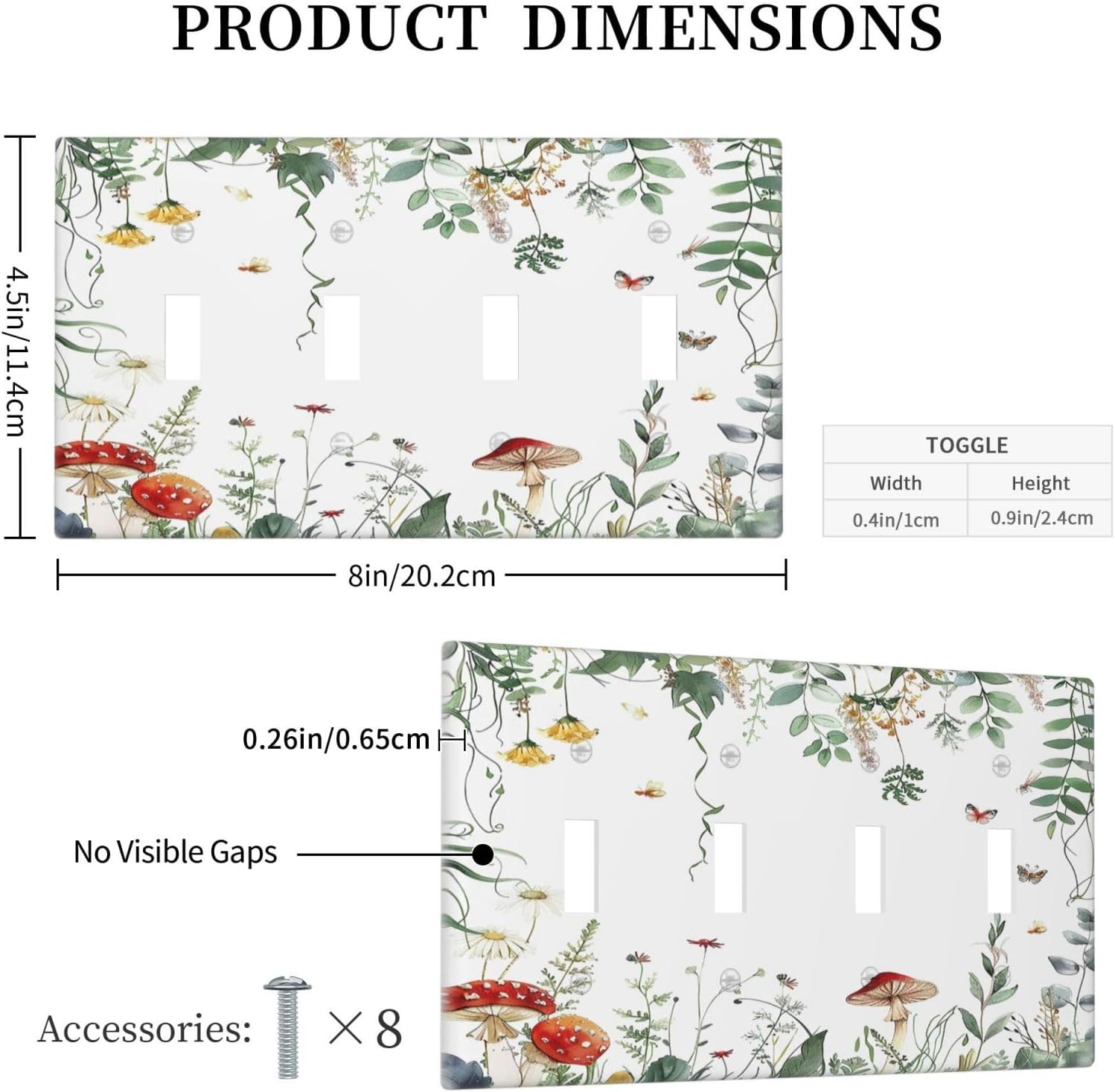 Light Switch Covers Sage Plant Red Mushroom Butterfly Wild Flower Quad Toggle Electrical Faceplate 4 Gang Wall Plate Decorative Switch Plates For Bed Room Kids Room Decor