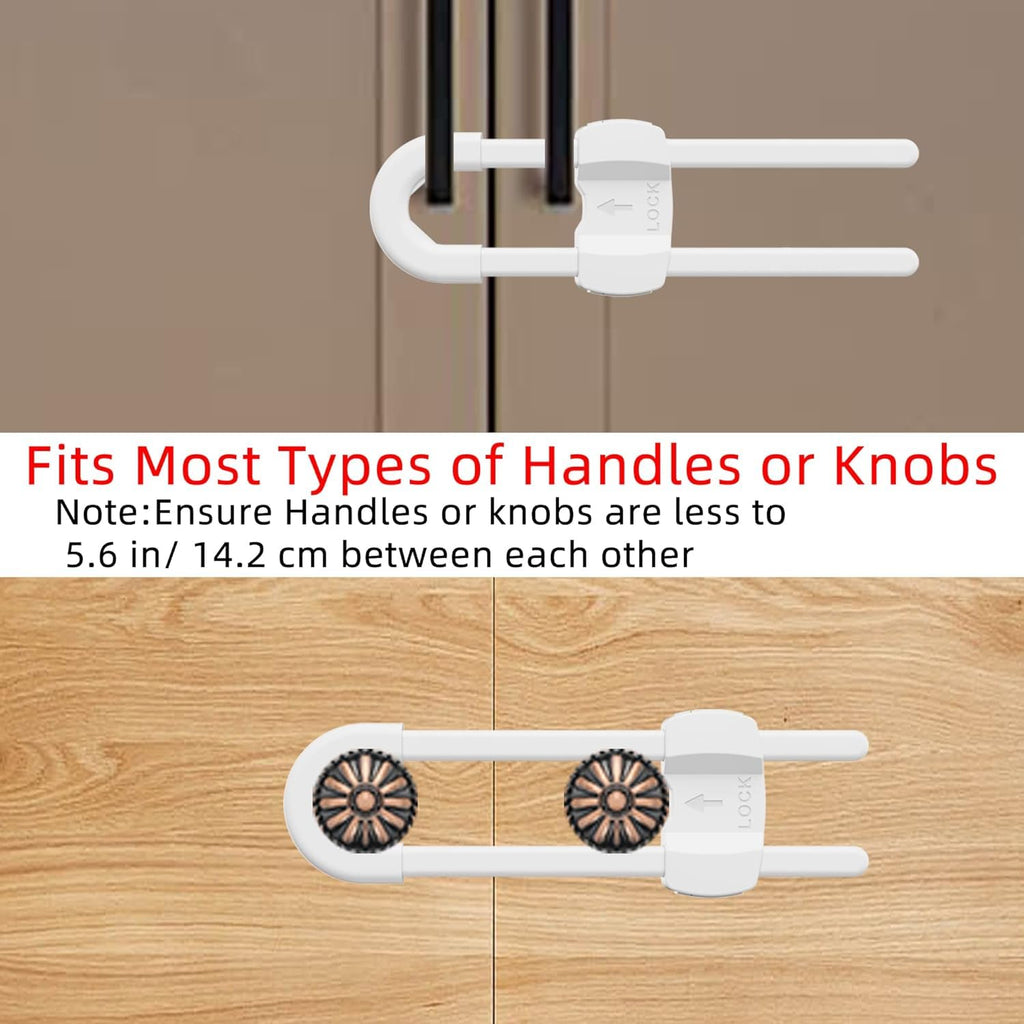 (3 pack white) 4 button Cabinet Locks, U-Shaped Proofing Drawers Safety Child Locks Adjustable, for Wardrobe,Kitchen,Bathroom,Drawer,Fridge,Cupboard Doors Knobs & Handles