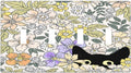 Decorative Light Switch Plate Covers Cute Black Cat in a Flower Patch Botanical Garden 4 Gang Artistic Wall Plate Unique Quad Toggle Light Switch Covers for Bedroom Home Decor