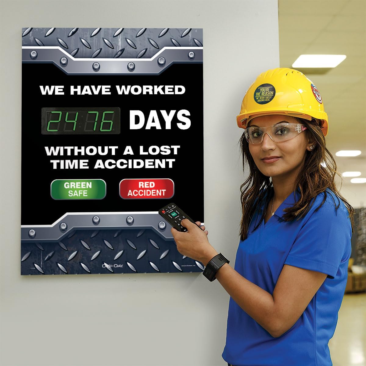 Accuform SCK104 Aluminum Digi-Day2 Electronic Safety Scoreboard, WE Have Worked #### Days Without A Lost TIME Accident - Green Safe/RED Accident"