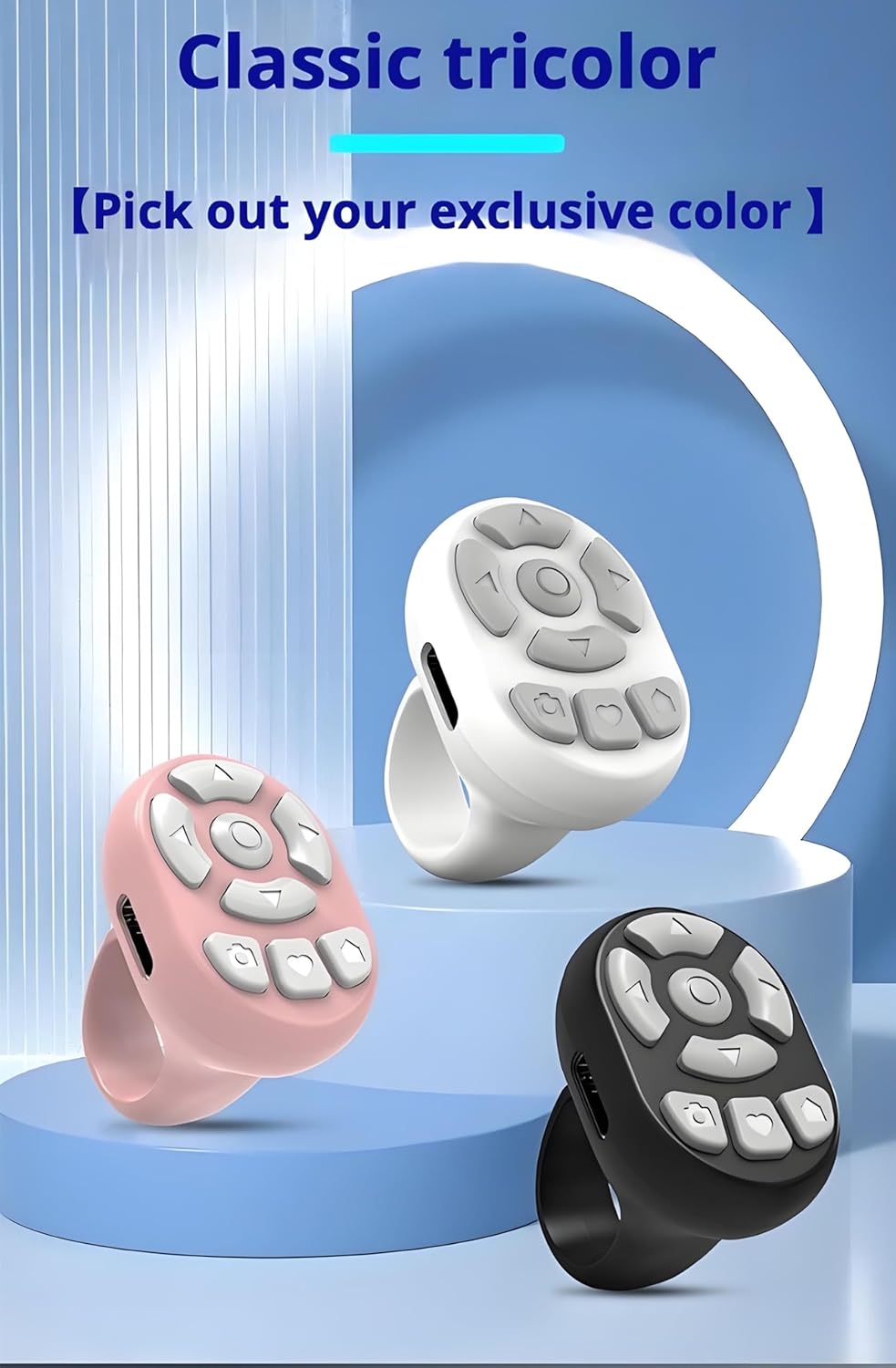 Rechargeable Fingertip Wireless Bluetooth Remote Control Scrolling Ring, RC Page Turner Music Video Camera Shutter for iPhone Android (Pink)