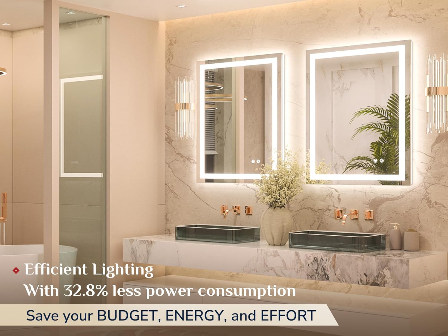 Keonjinn 24x32 Inch LED Bathroom Mirror with Light, Frontlit & Backlit, Lighted Mirrors for Bathroom Wall with Dimmable 3-Color Lights, Anti-fog Vanity Mirror with Tempered Glass, UL-Listed LED Driver